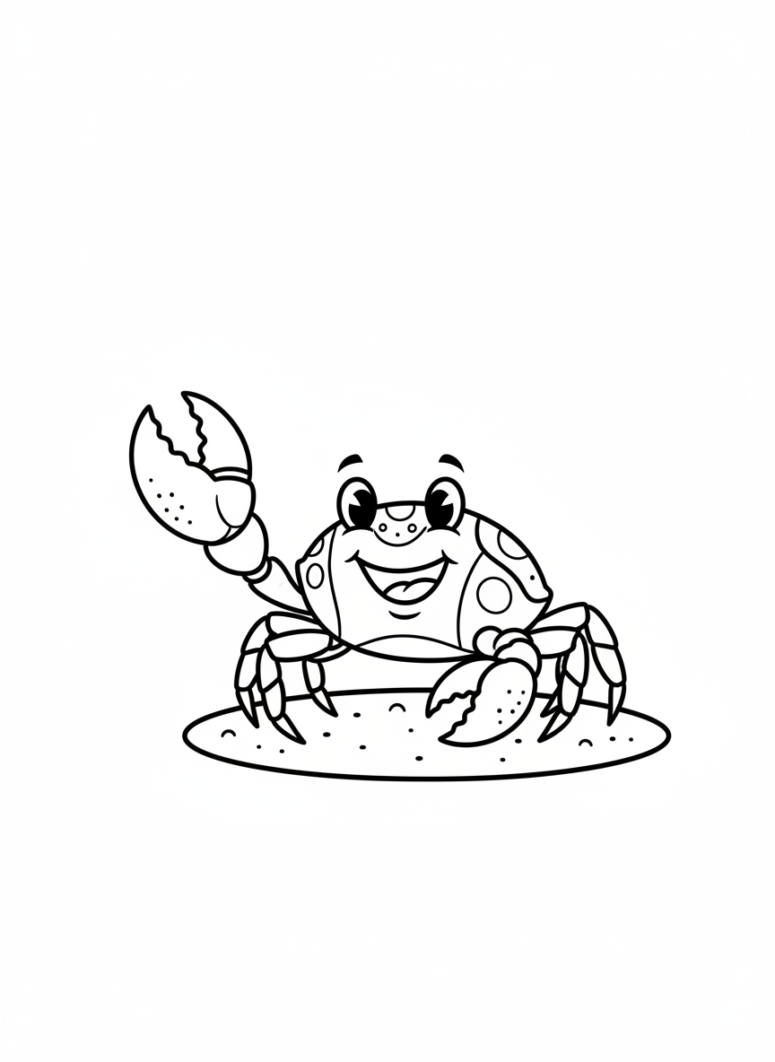 Happy Fiddler Crab Waving Hello Coloring Page