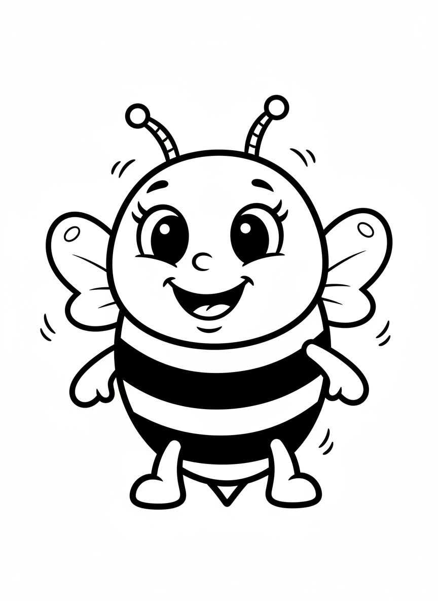 Happy Flying Bee Coloring Page for Kids