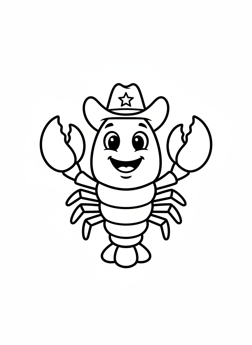 Happy Lobster Cowboy Coloring Page