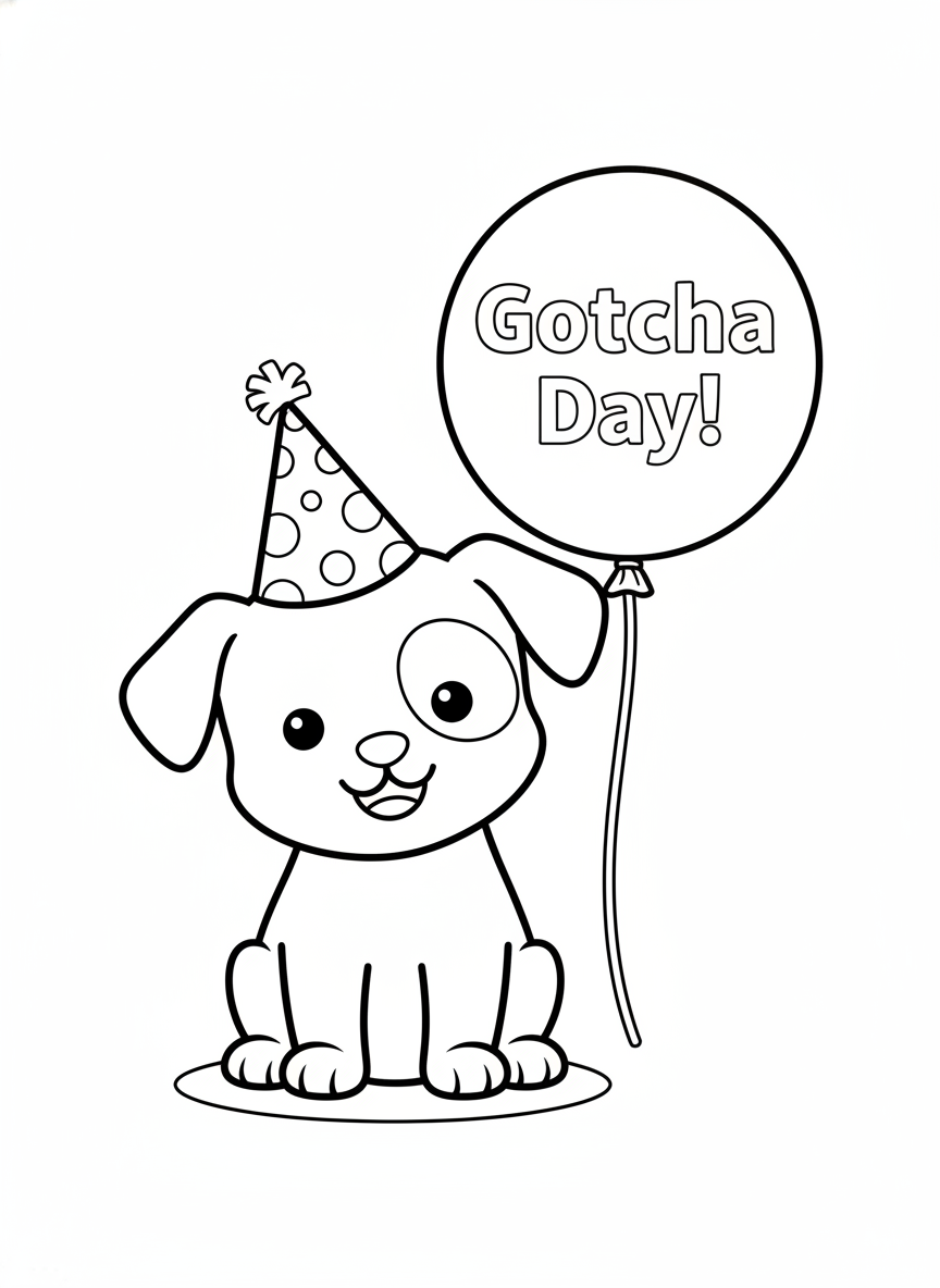 Happy Puppy Gotcha Day Coloring Page for Kids