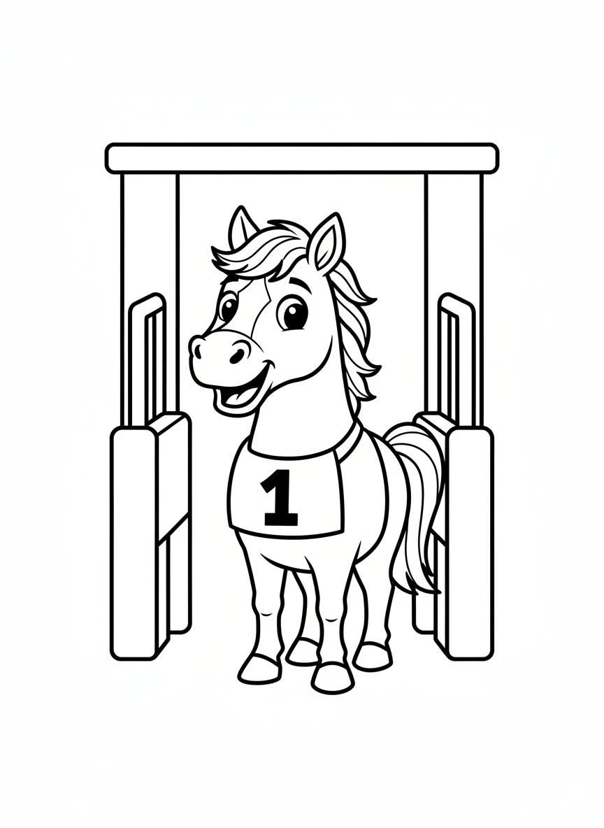 Happy Racehorse Coloring Page for Kids