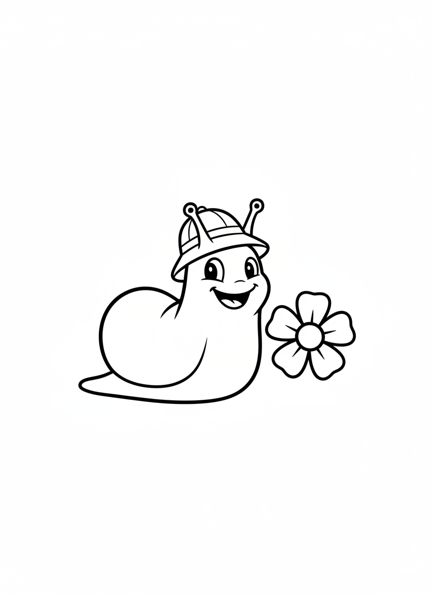 Happy Slug with Rain Hat Coloring Page