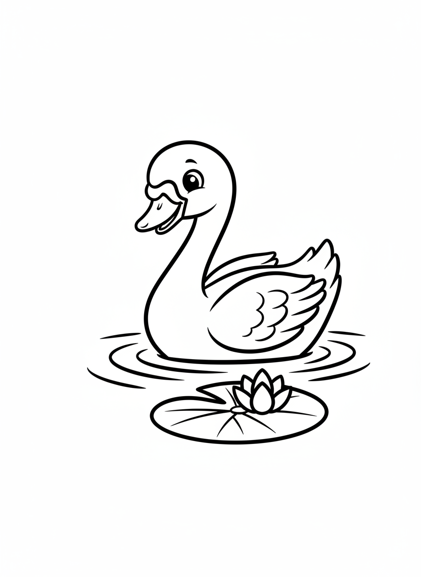 Happy Swan Coloring Page for Kids