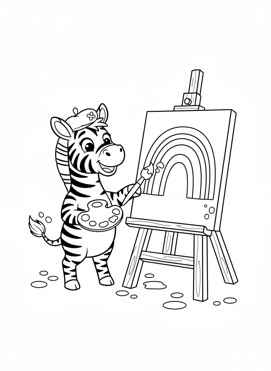 Happy Zebra Artist Painting Rainbow