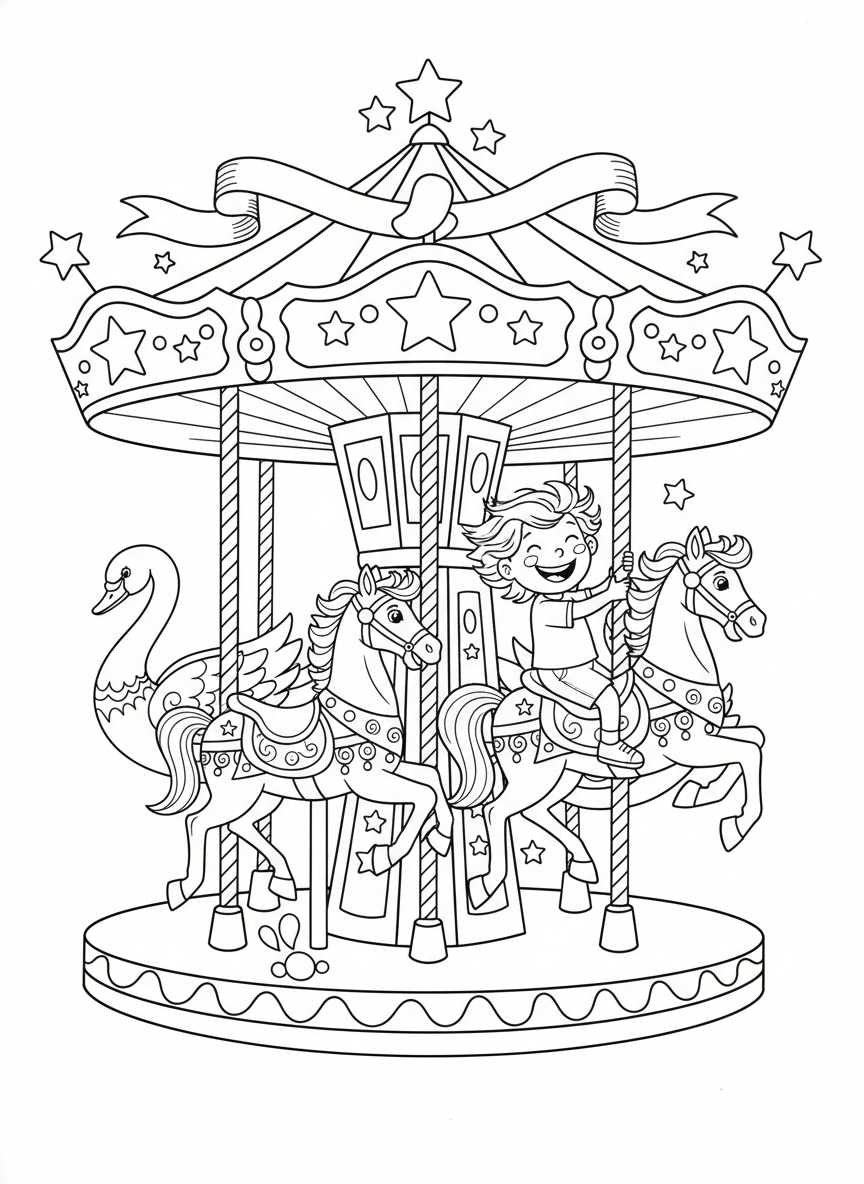 Joyful Carousel Ride: A Fun Coloring Page for Kids