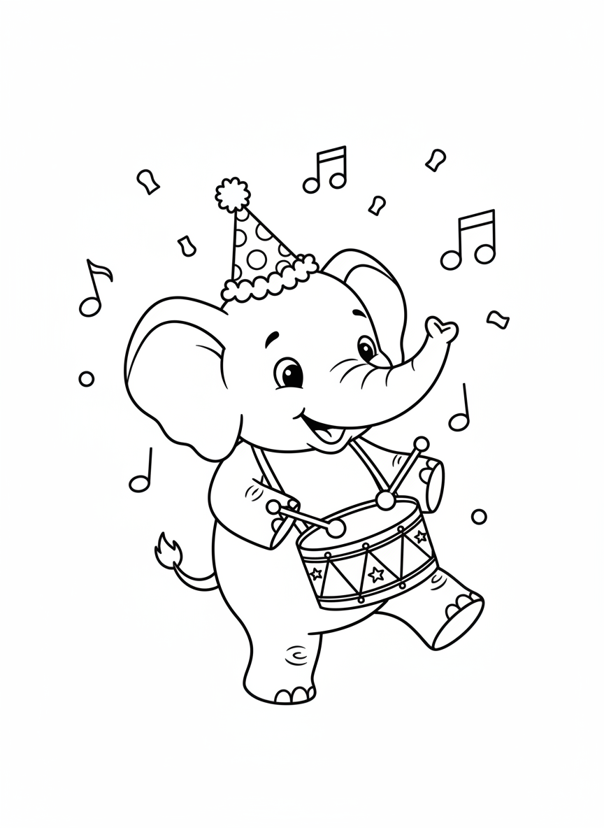 Joyful Elephant Parade Coloring Page for Kids