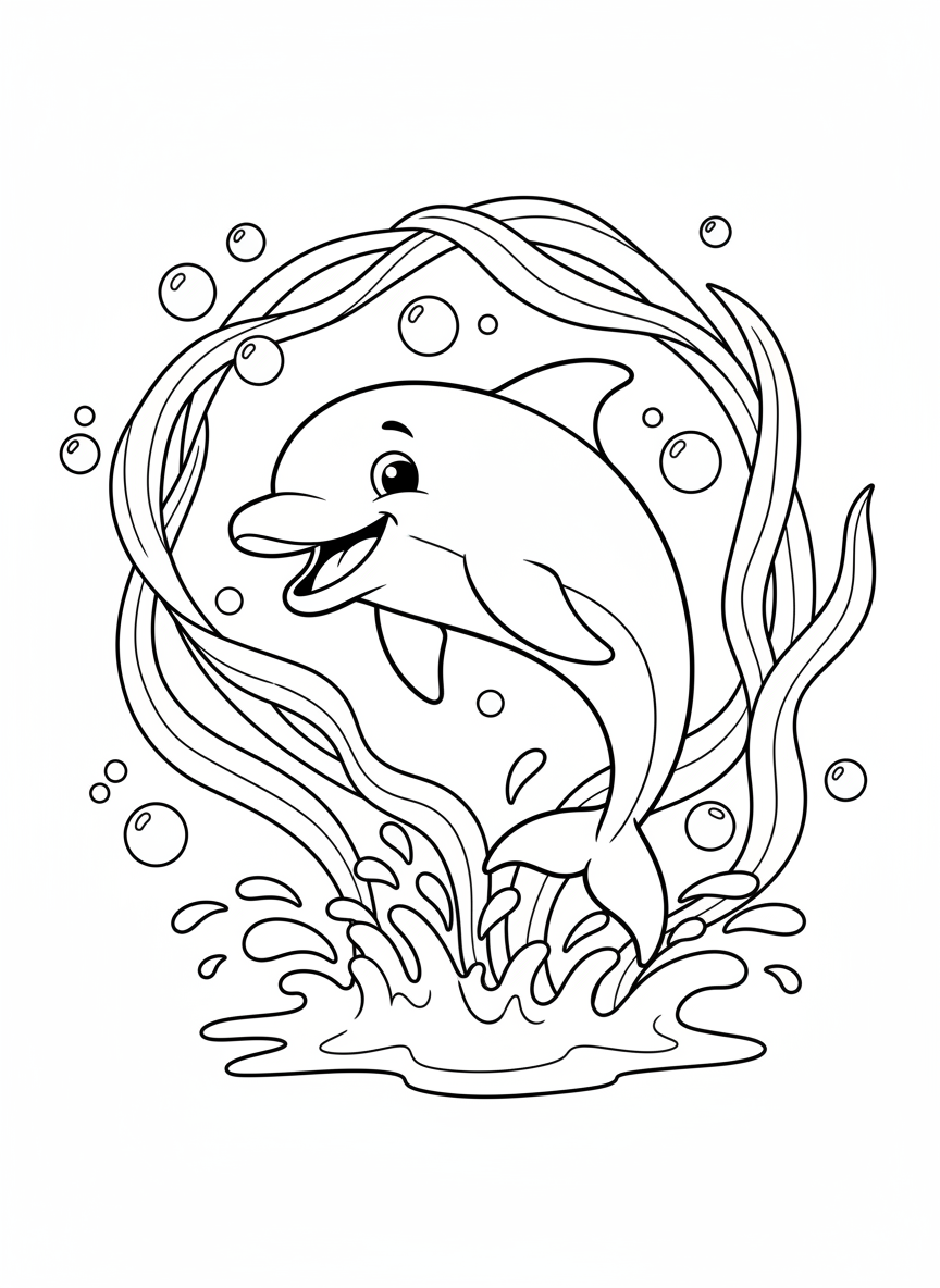 Jumping Dolphin Coloring Page for Kids