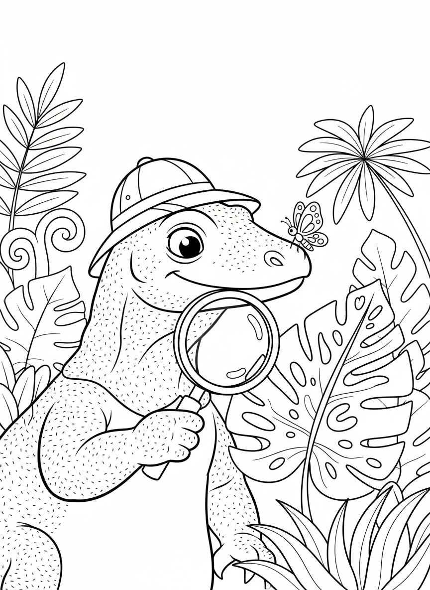 Komodo Dragon Explorer Coloring Page