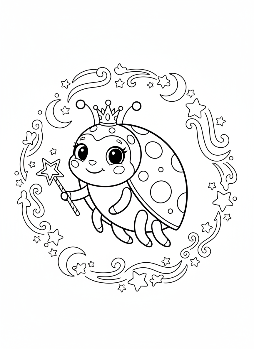 Magical Ladybug with Crown Coloring Page