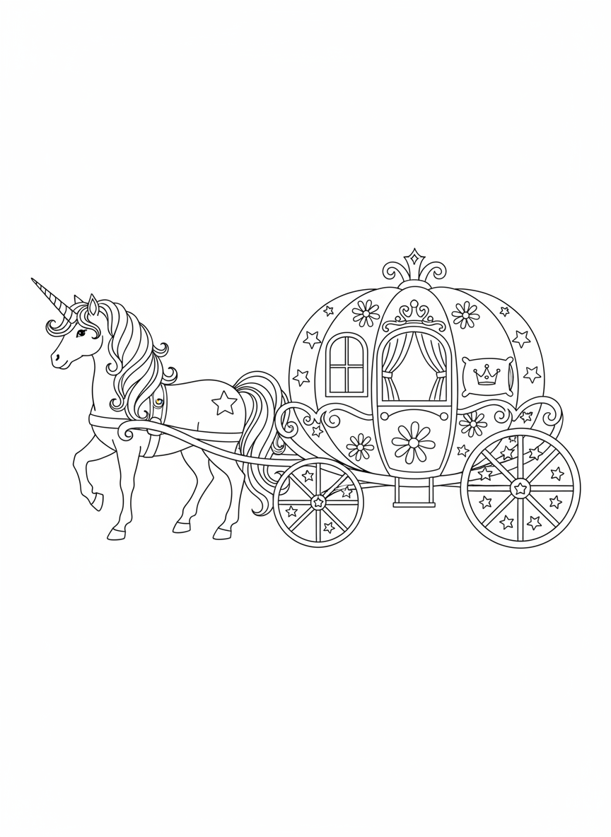 Magical Unicorn Carriage Coloring Page