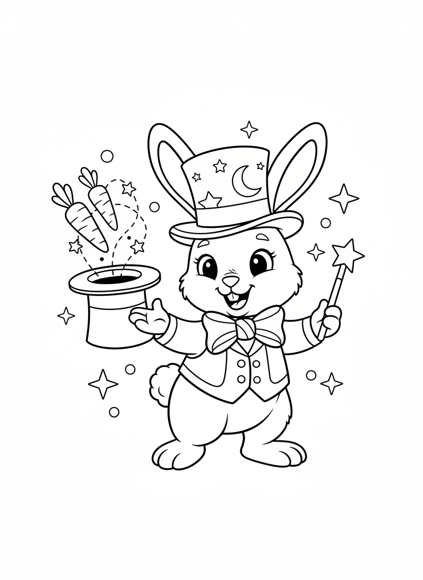 Magician Rabbit Kids Coloring Page