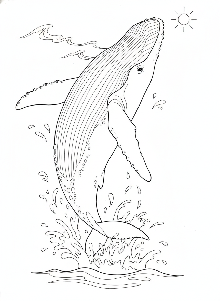Majestic Humpback Whale Breaching Coloring Page