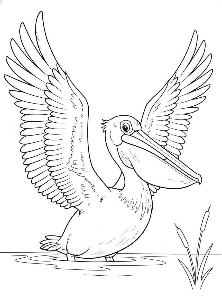 Majestic Pelican Gliding Over Water Coloring Page