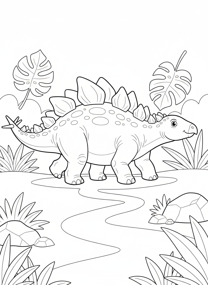 Majestic Stegosaurus Jungle Adventure Coloring Page for Kids