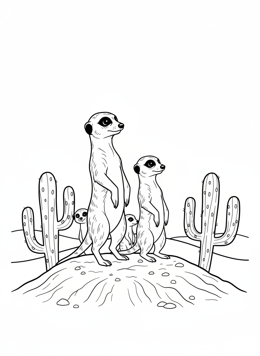 Meerkat Family Desert Adventure Coloring Page