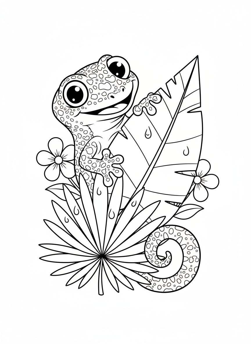 Mischievous Gecko Peeking from Tropical Leaf