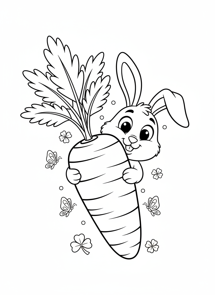 Mischievous Rabbit & Giant Carrot Coloring Page