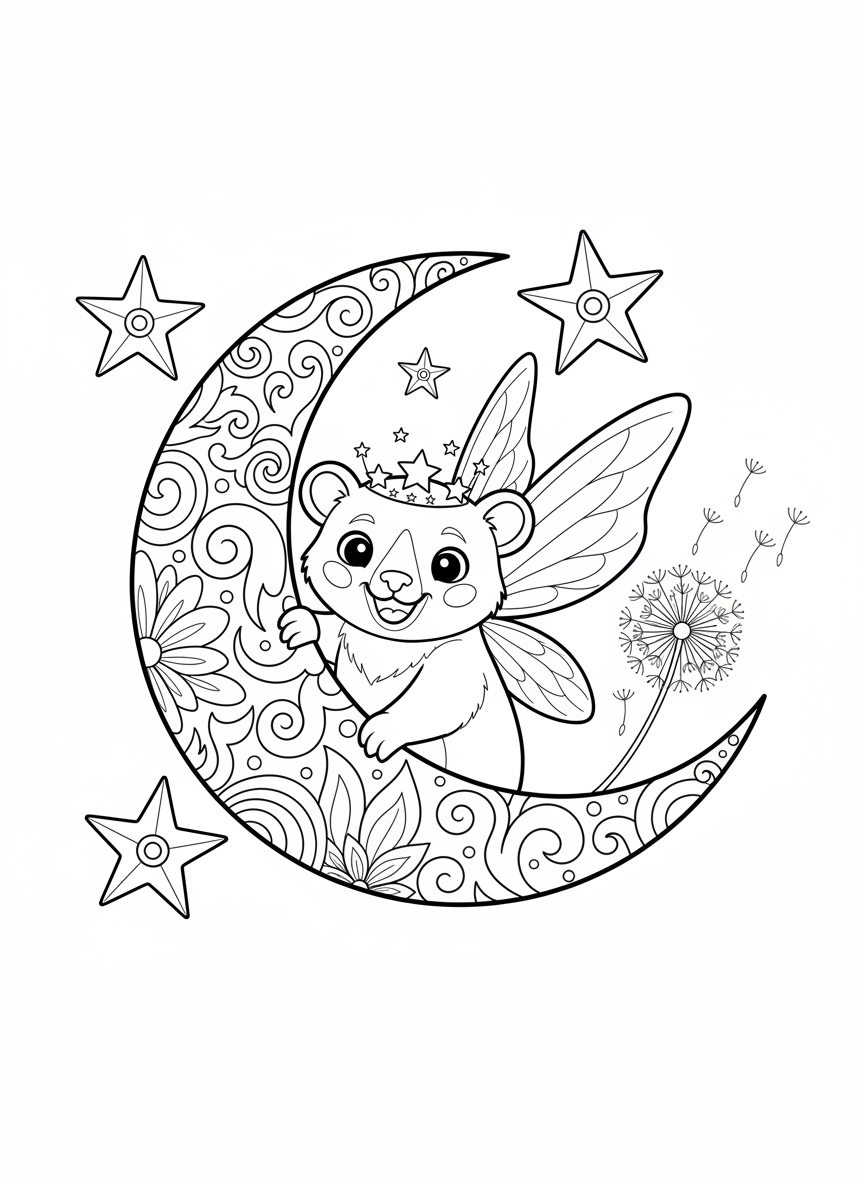 夜間仙子蜜熊月亮著色頁