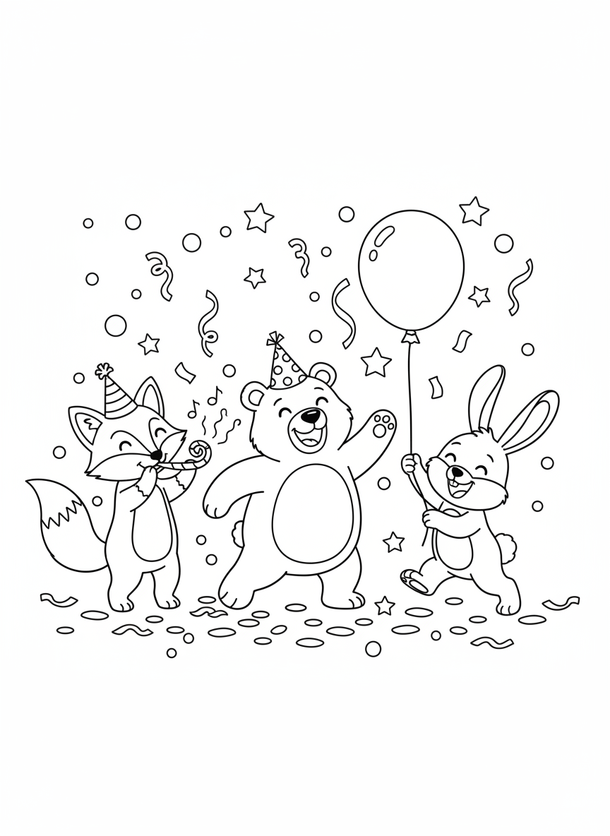Party Animals: Fox, Bear, and Rabbit Celebration