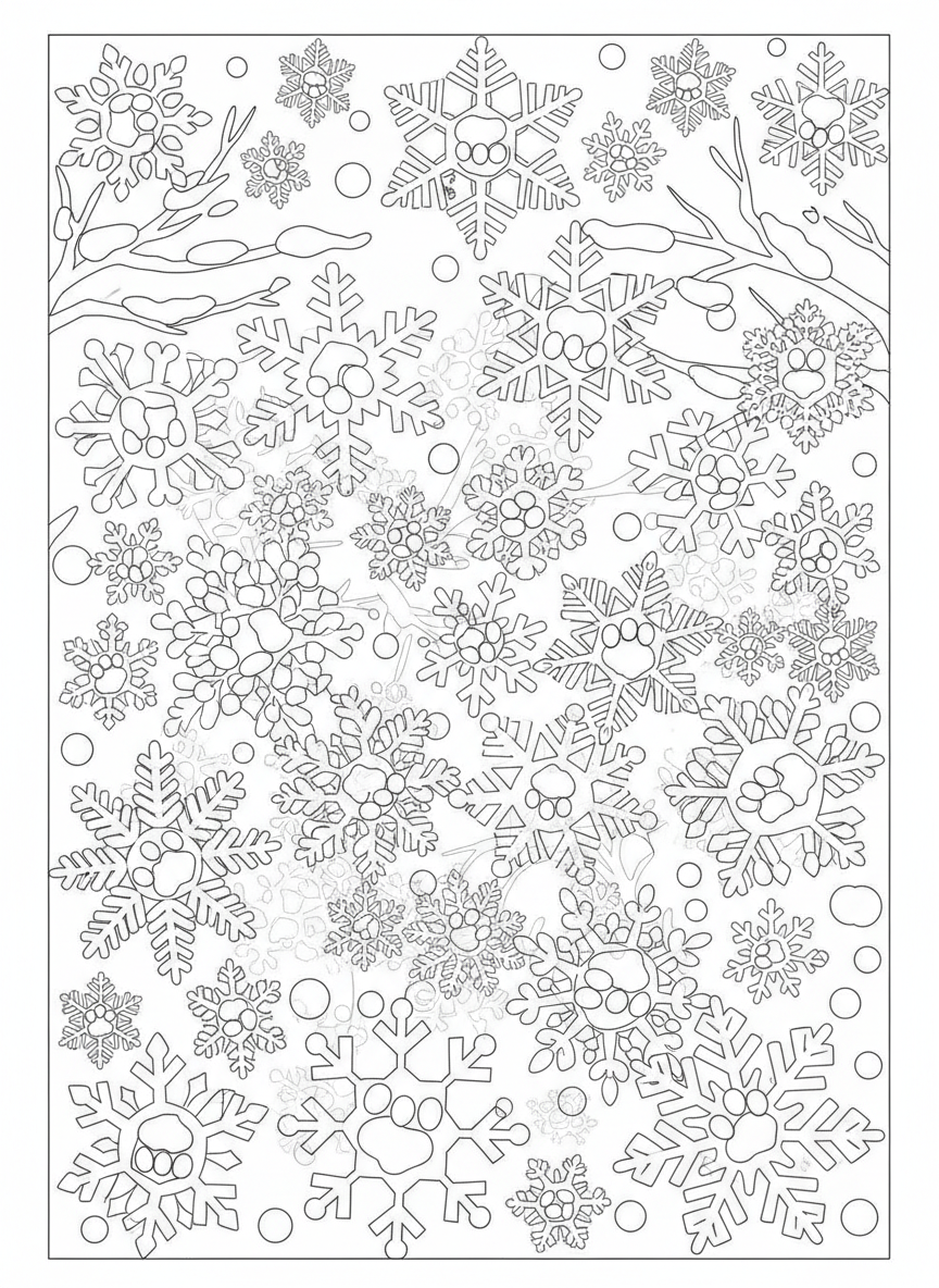 Paw Print Snowflake Dance Coloring Page