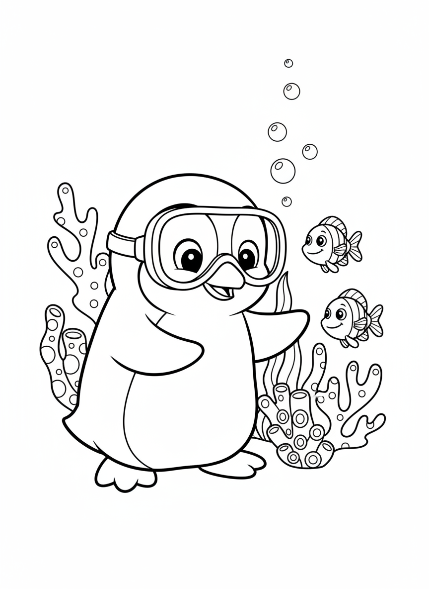 珊瑚礁潛水企鵝著色頁