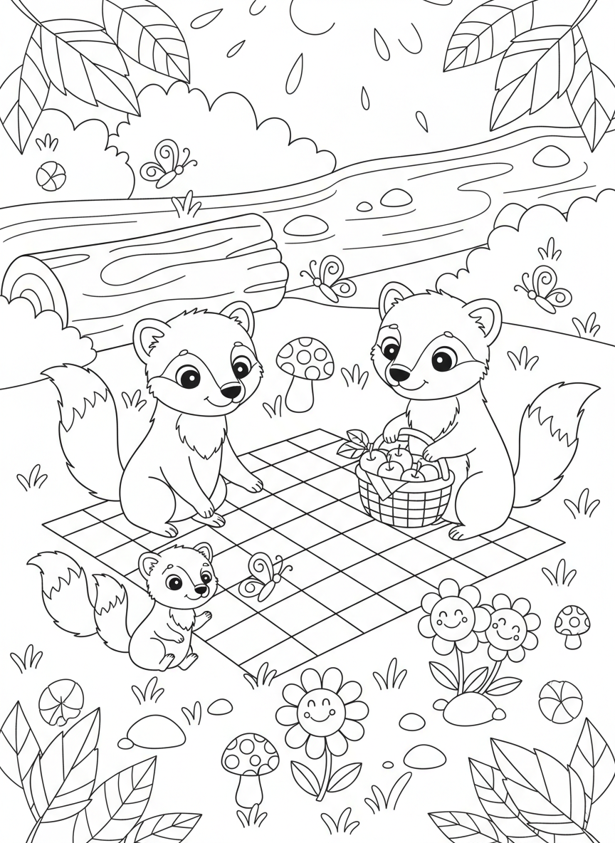 松貂家庭野餐著色頁