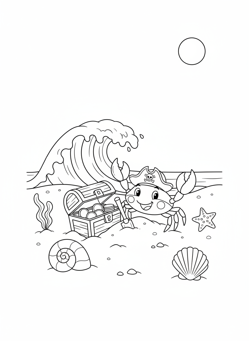 Pirate Crab Treasure Hunt Coloring Page for Kids