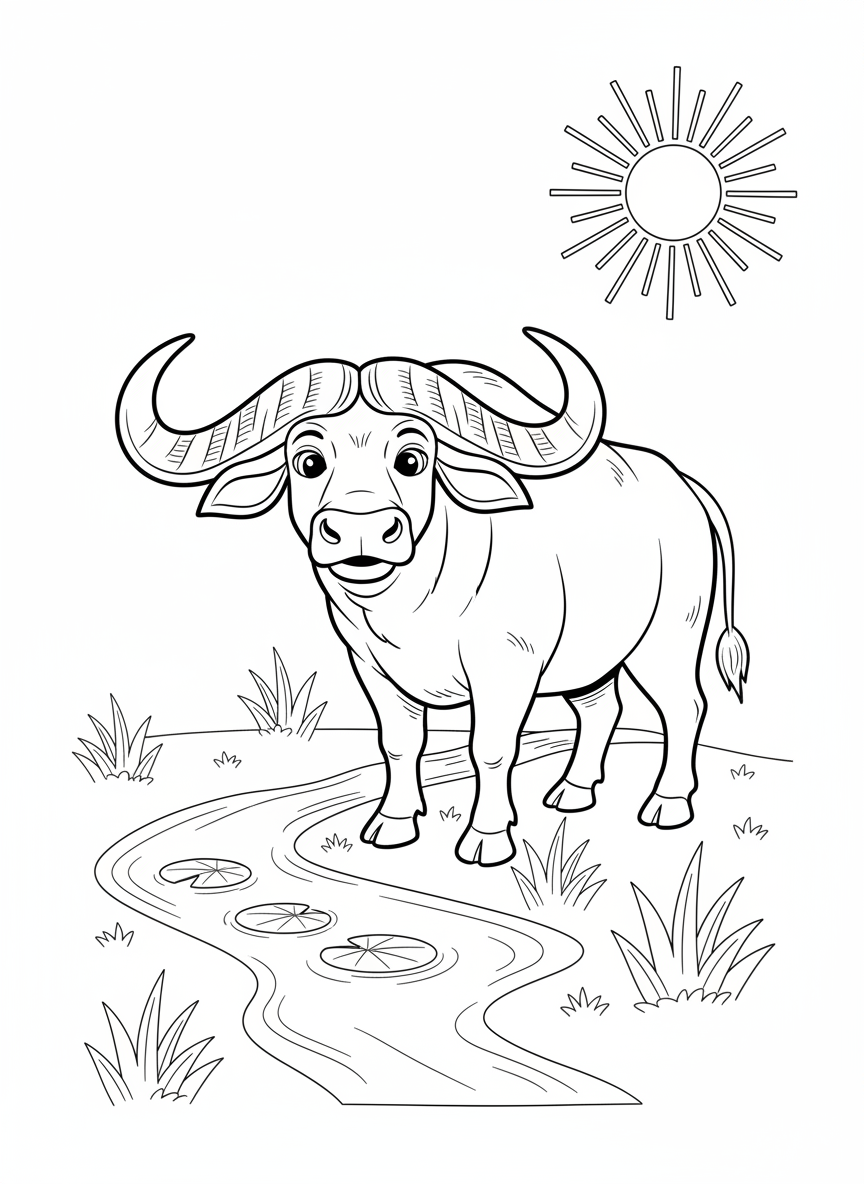 Playful African Buffalo Coloring Page