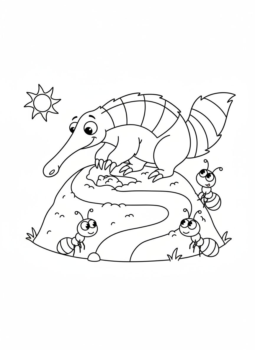 Playful Anteater Digging Coloring Page