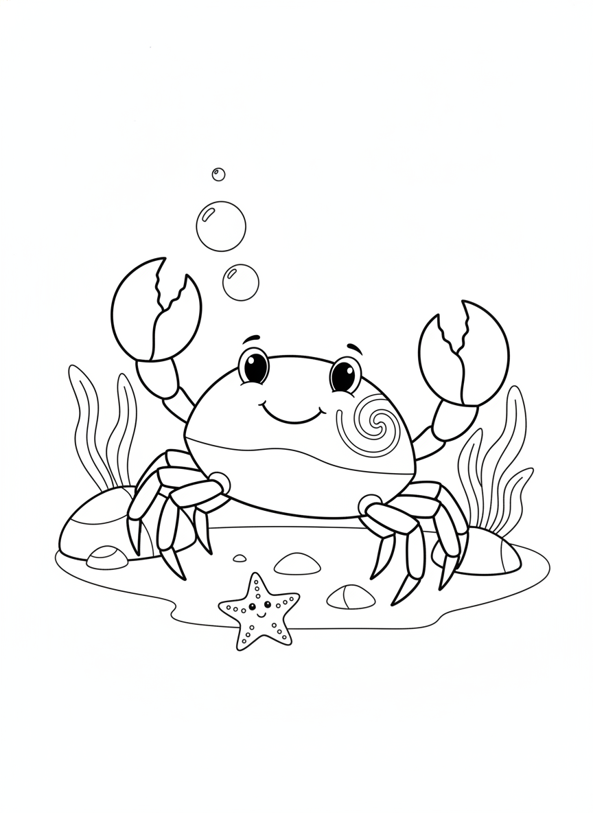 Playful Crab in a Tide Pool Coloring Page