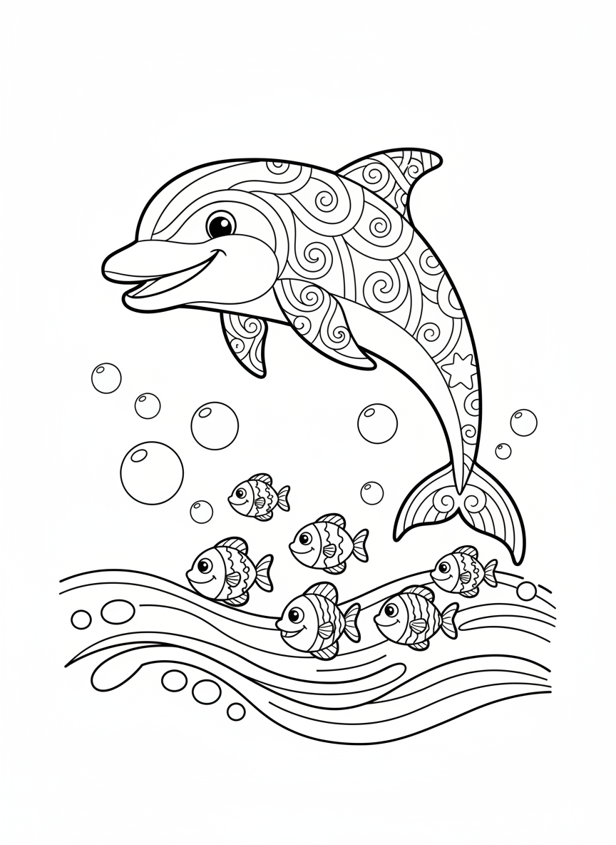 Playful Dolphin Leaping Coloring Page