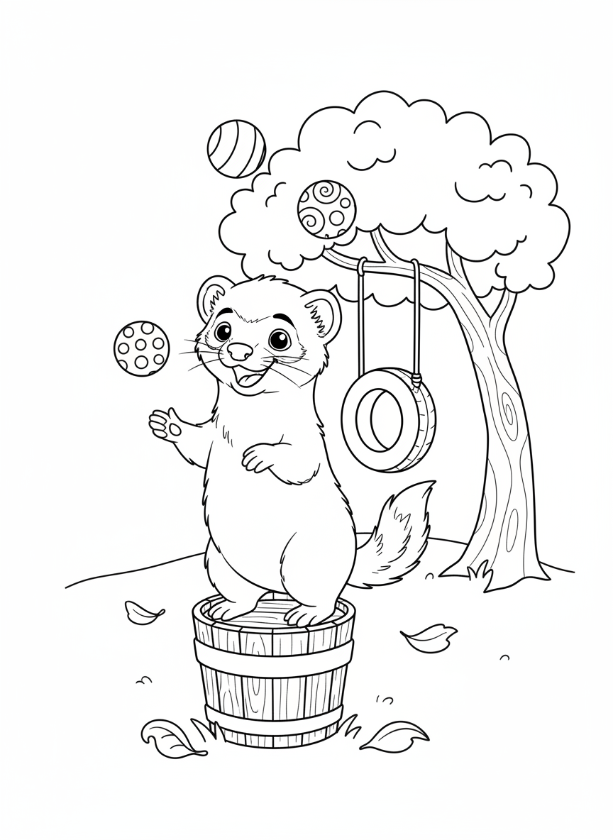 Playful Ferret Juggling Coloring Page for Kids