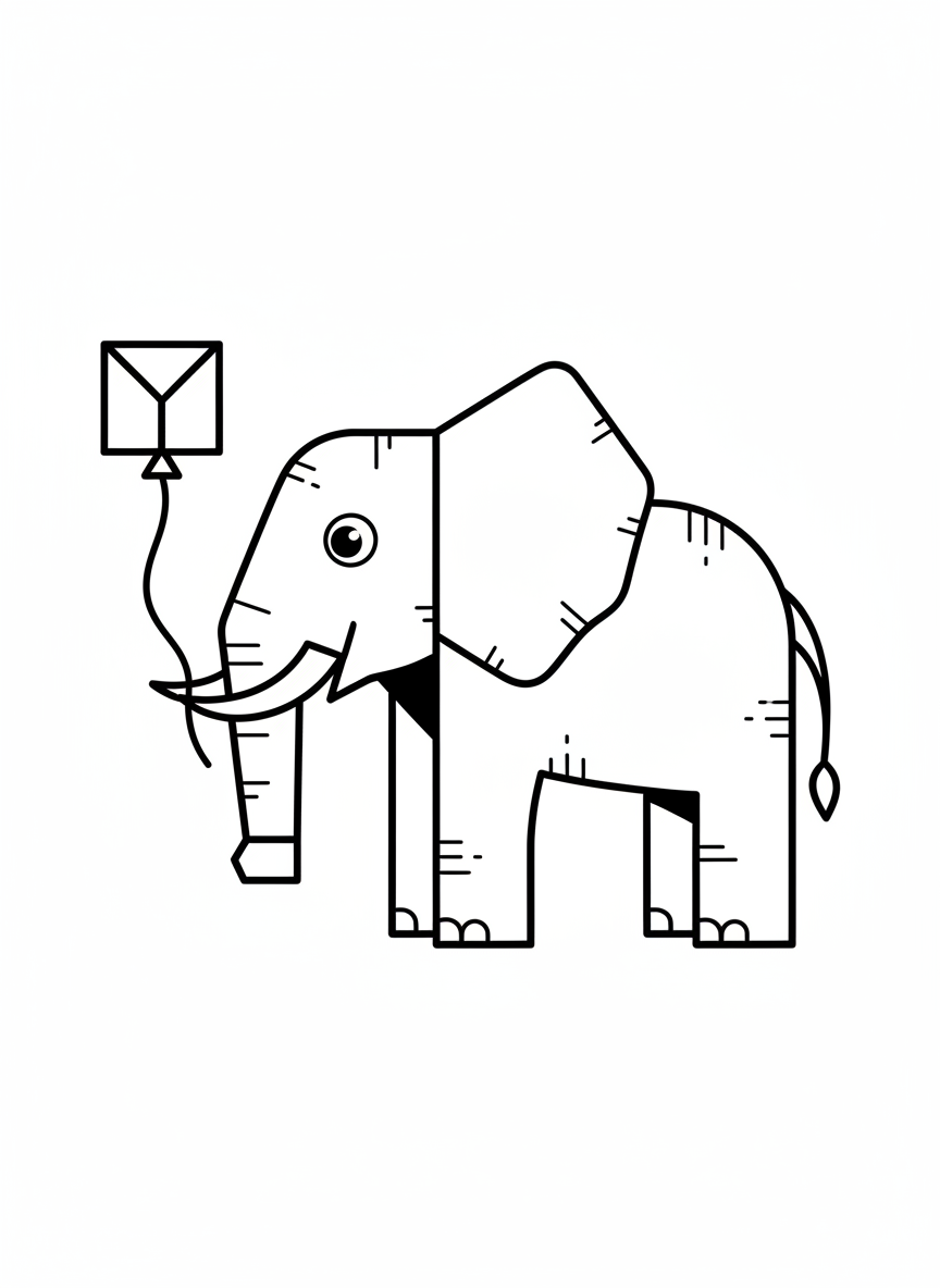 Playful Geometric Elephant with Balloon Coloring Page