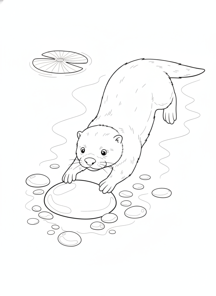 Playful Otter Diving for a River Stone Coloring Page