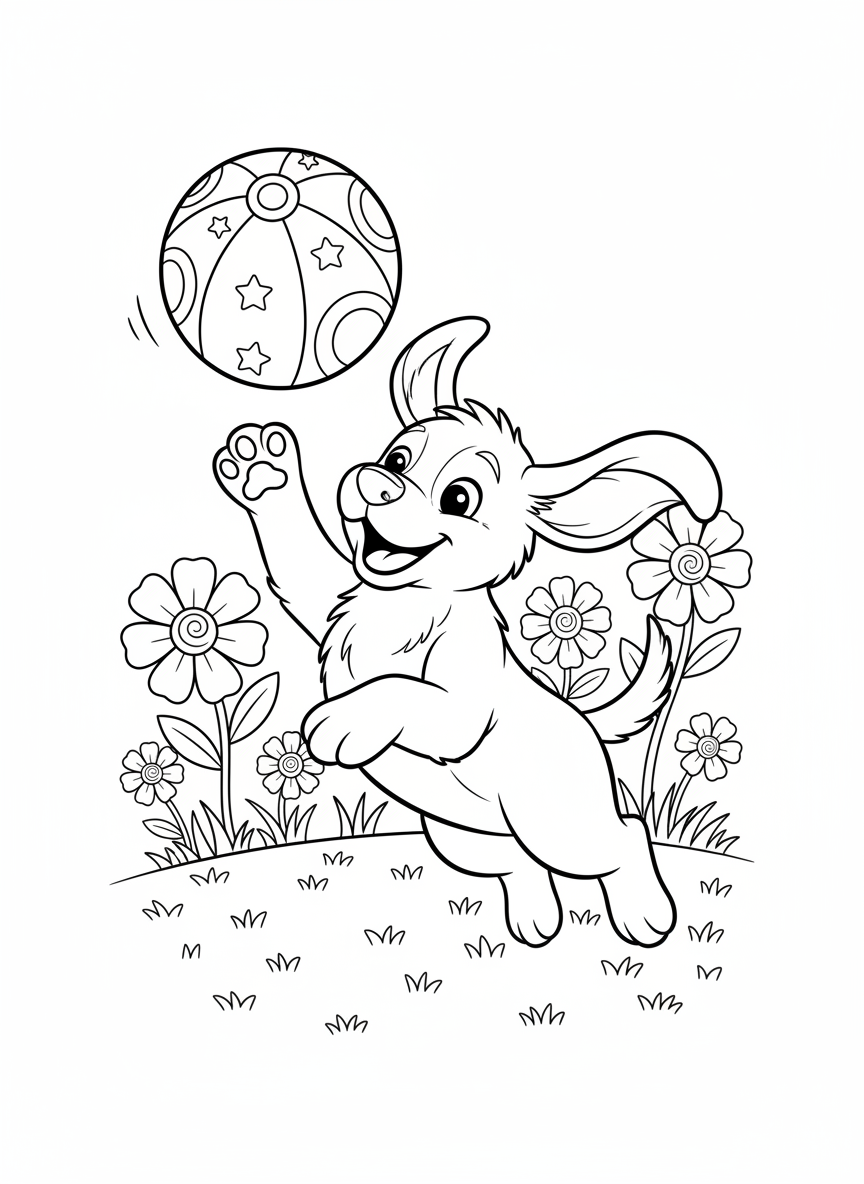 Playful Puppy Catching Ball Coloring Page for Kids