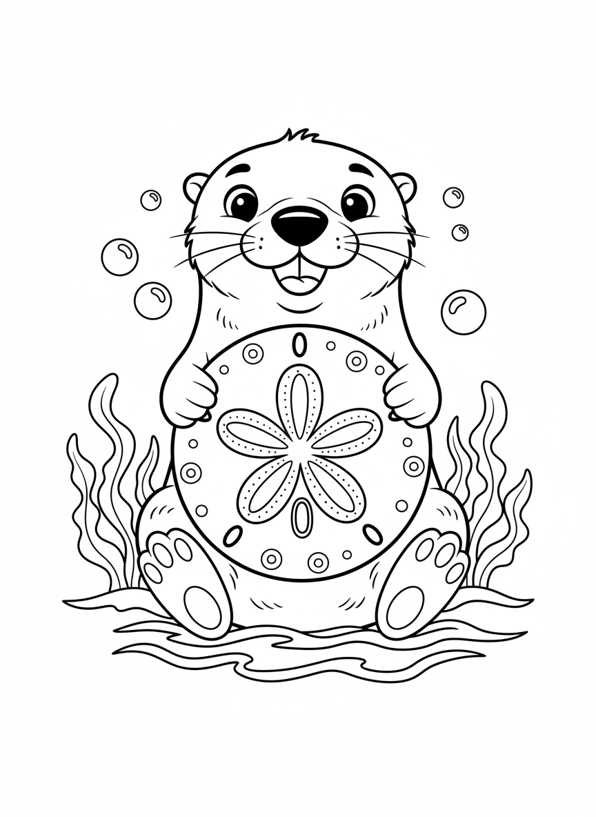 Playful Sea Otter with Sand Dollar Coloring Page