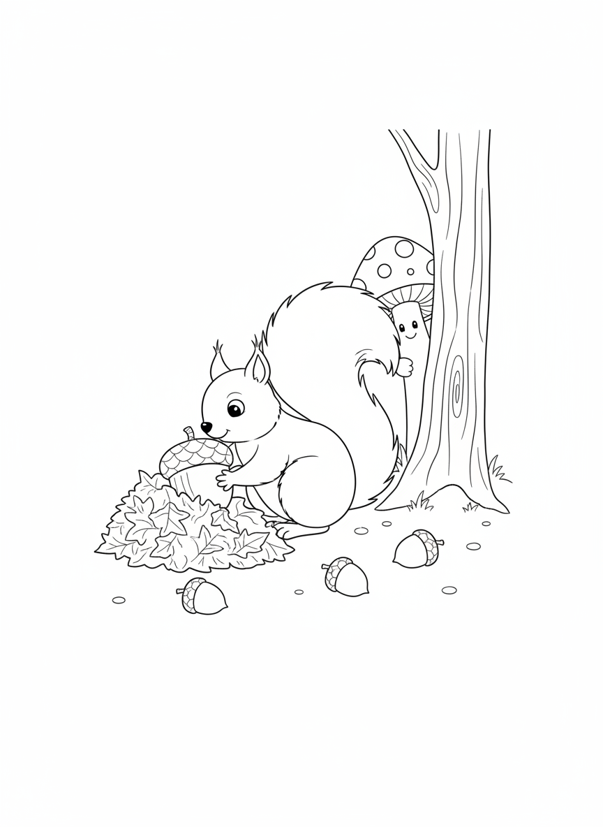 Playful Squirrel Burying Acorn