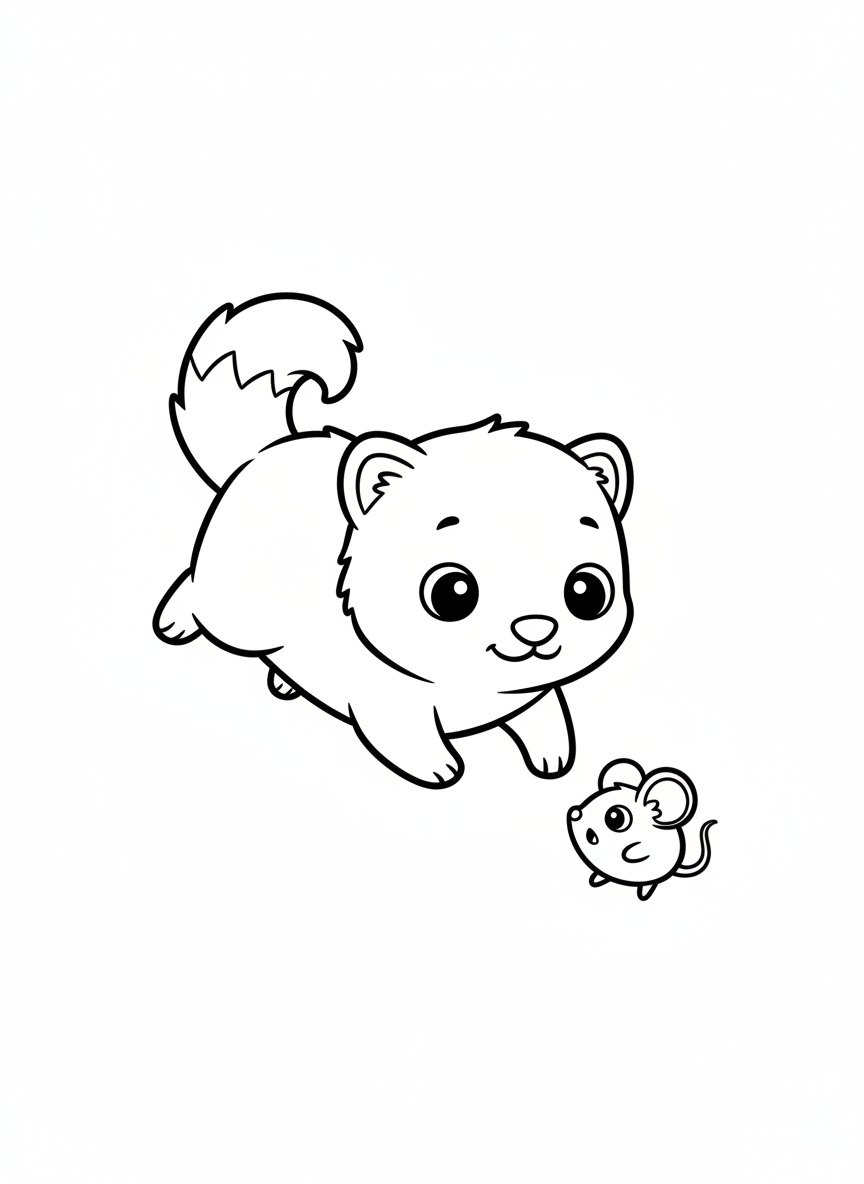 Playful Stoat & Mouse Coloring Page for Kids