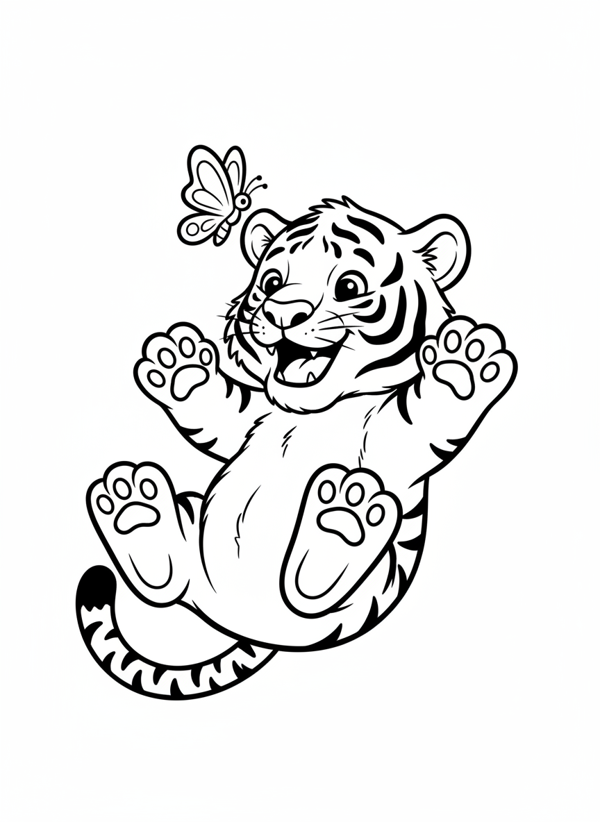 Playful Tiger Cub Coloring Page for Kids