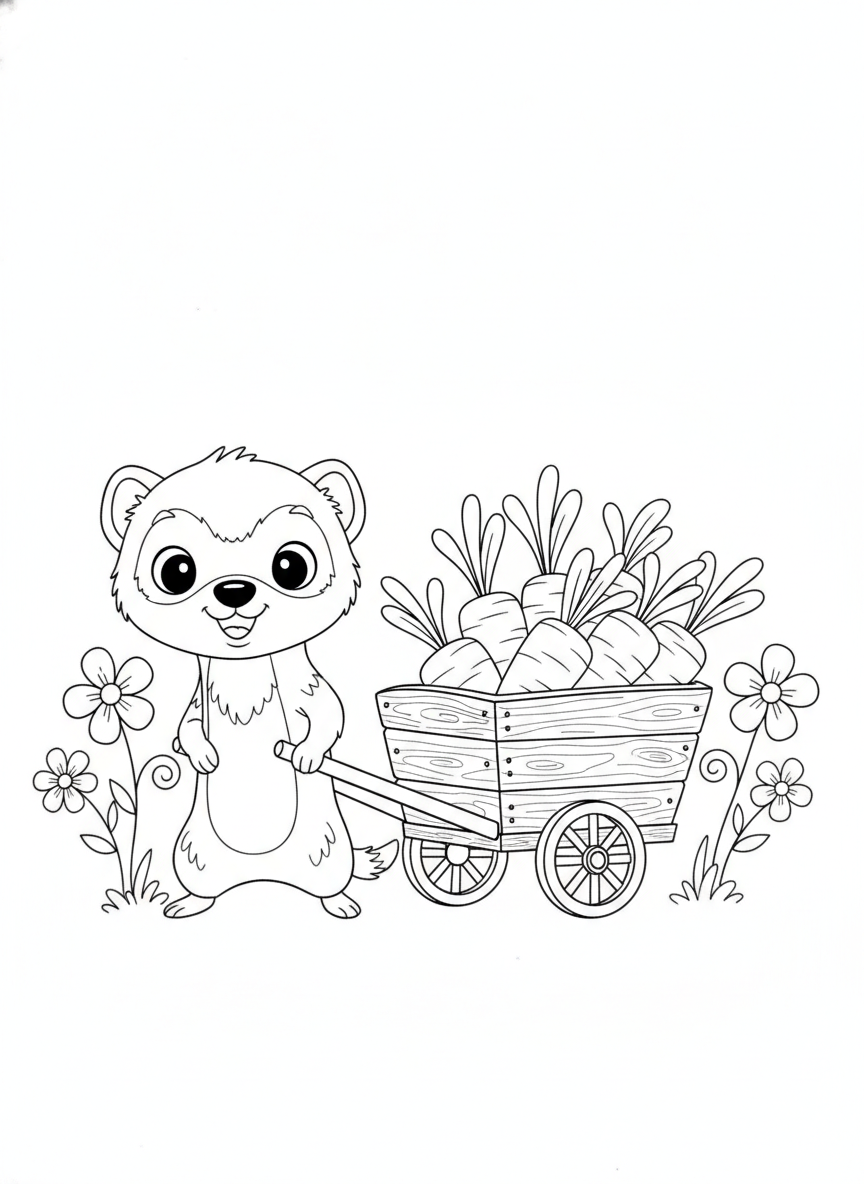 Playful Weasel's Carrot Harvest Coloring Page for Kids