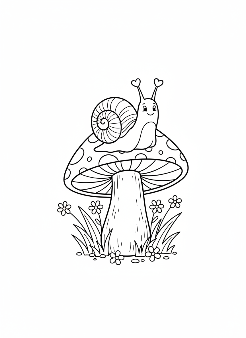 Rainbow Snail & Mushroom Coloring Page for Kids