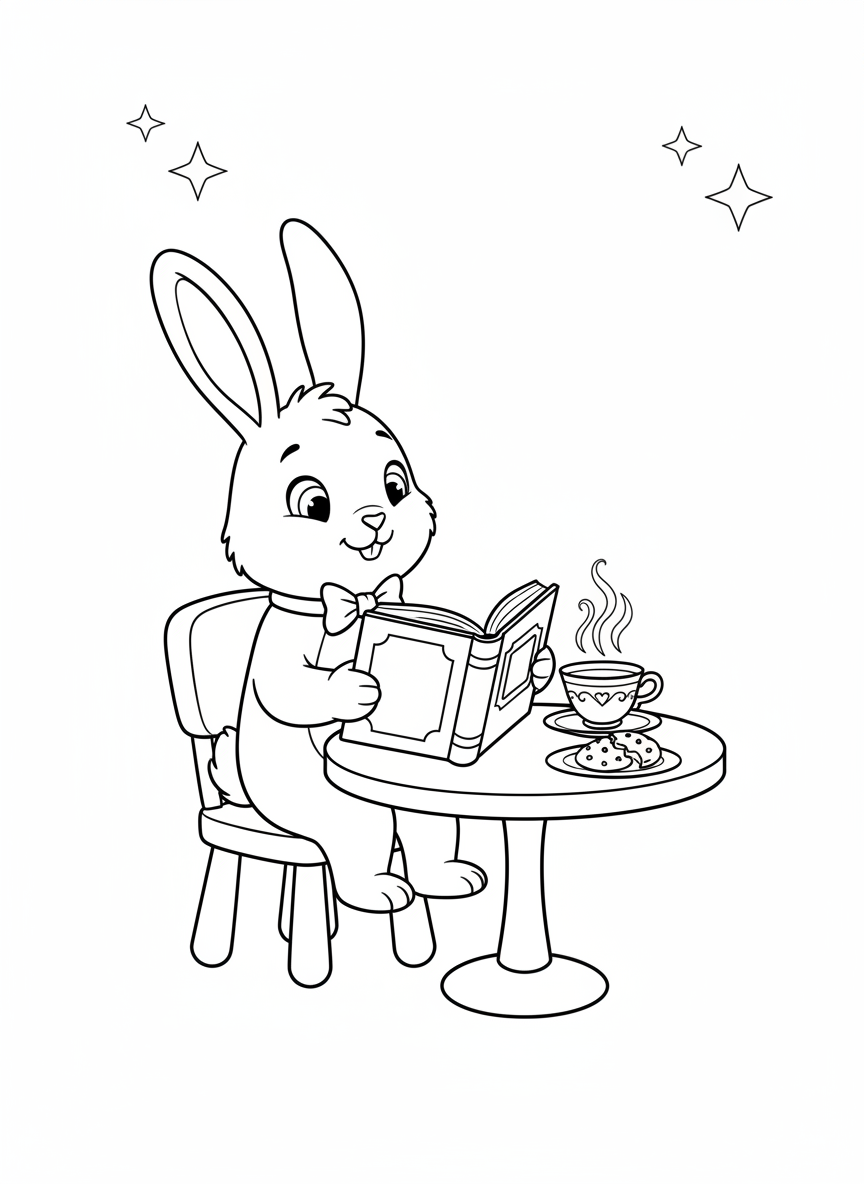 Reading Rabbit Coloring Page for Kids