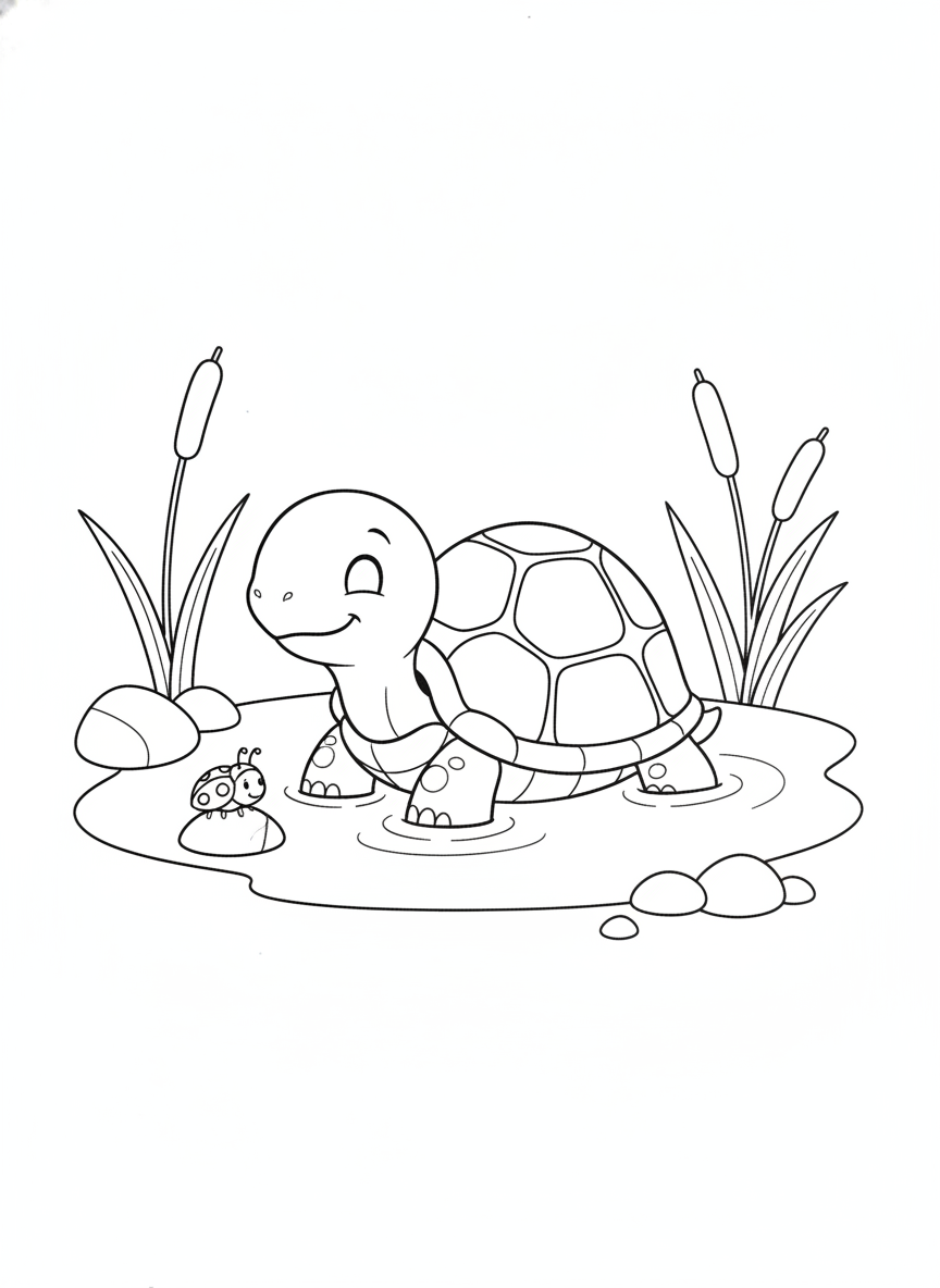 Relaxing Turtle Mud Bath Coloring Page for Kids