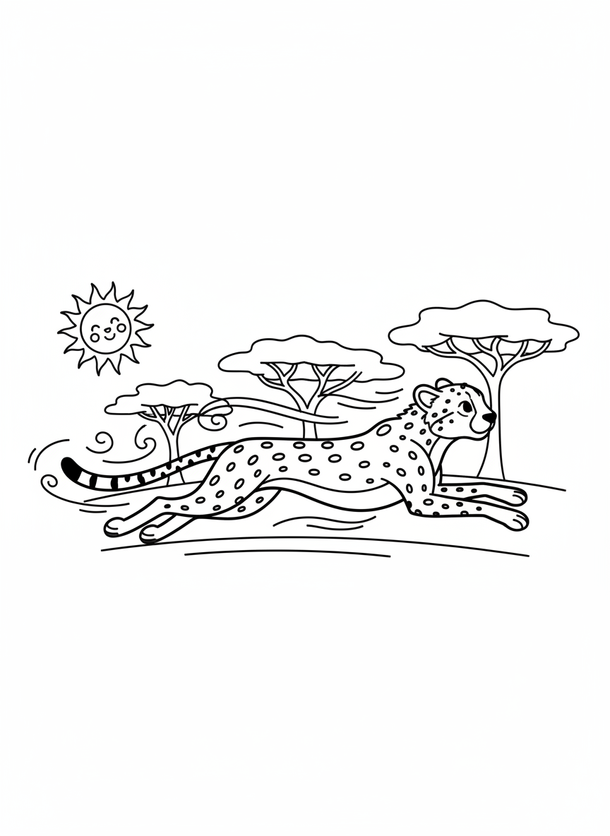 Running Cheetah Coloring Page for Kids