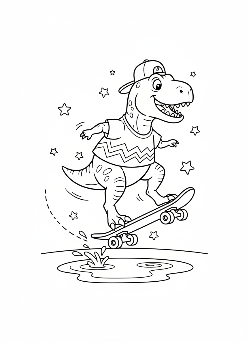 Skateboarding T-Rex Coloring Fun