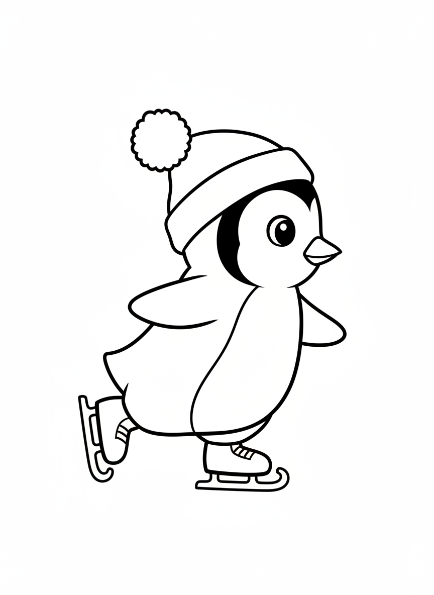 Skating Penguin Fun Coloring Page