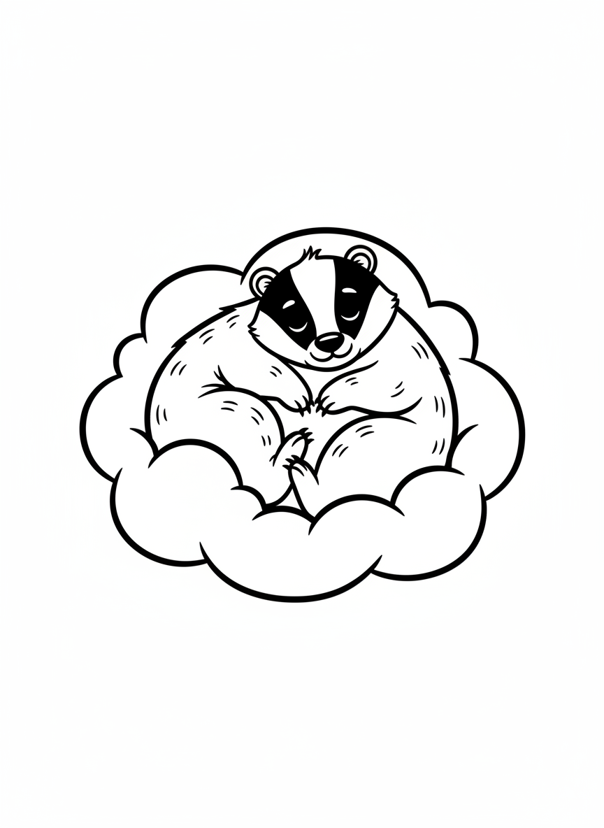 Sleeping Badger in Cloud Coloring Page