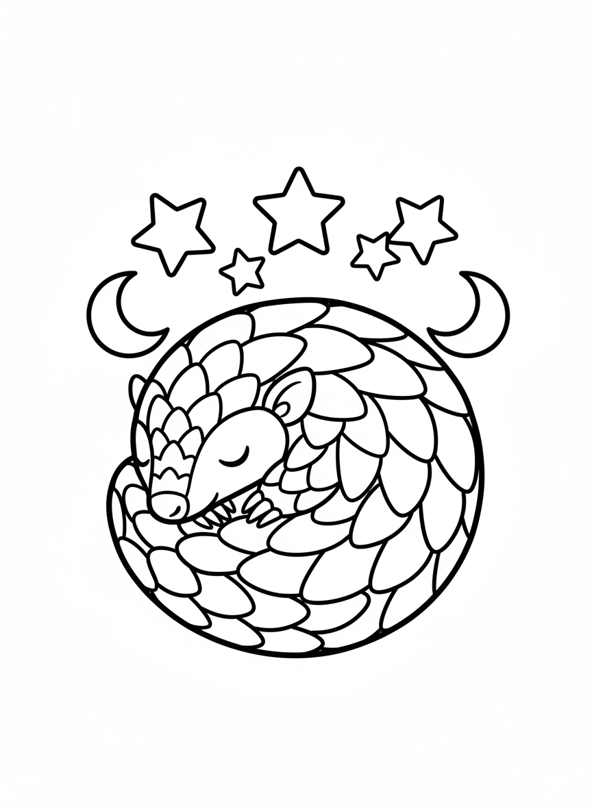 Sleeping Pangolin Coloring Page for Kids