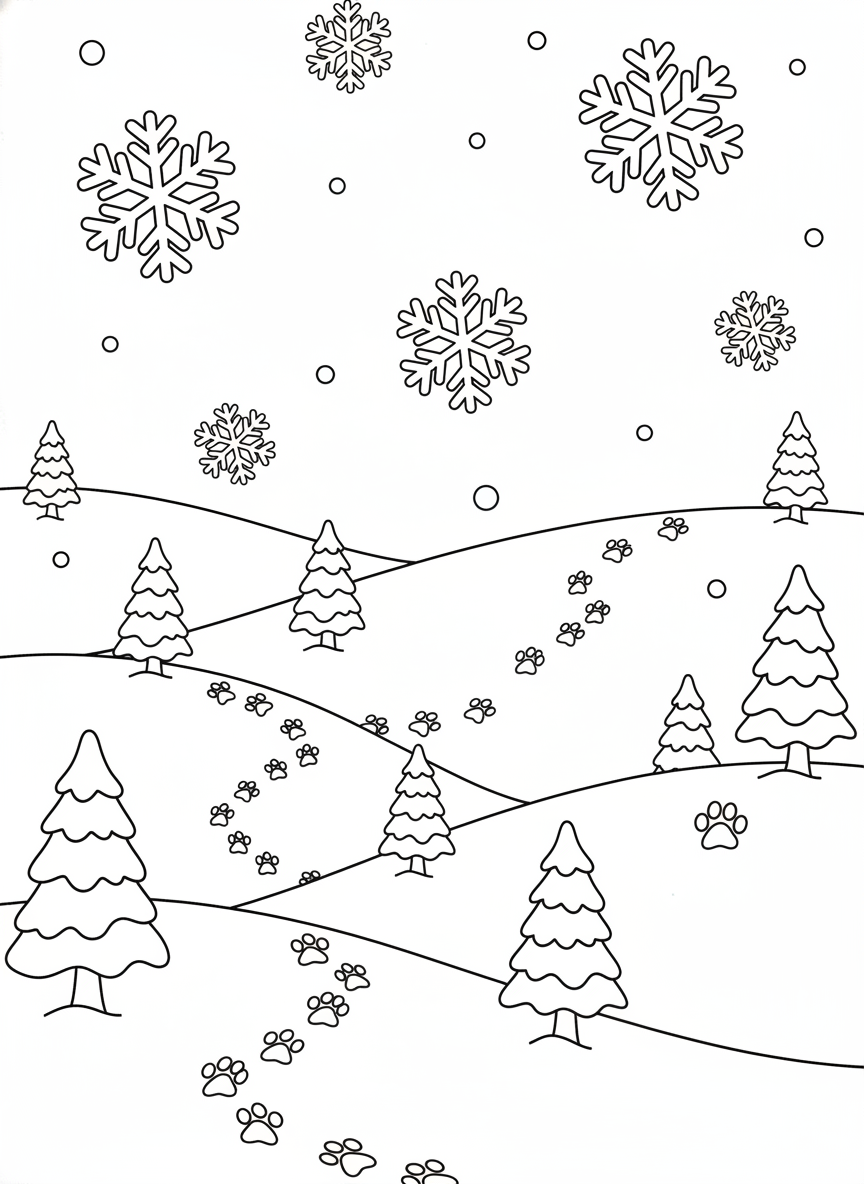 雪地腳印樂趣著色頁
