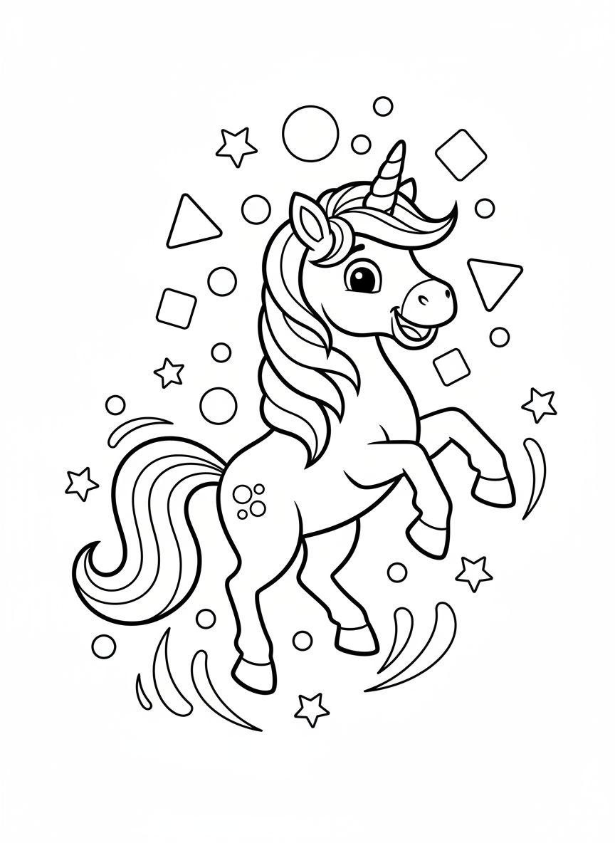 Sparkling Unicorn Fun Coloring Page for Kids